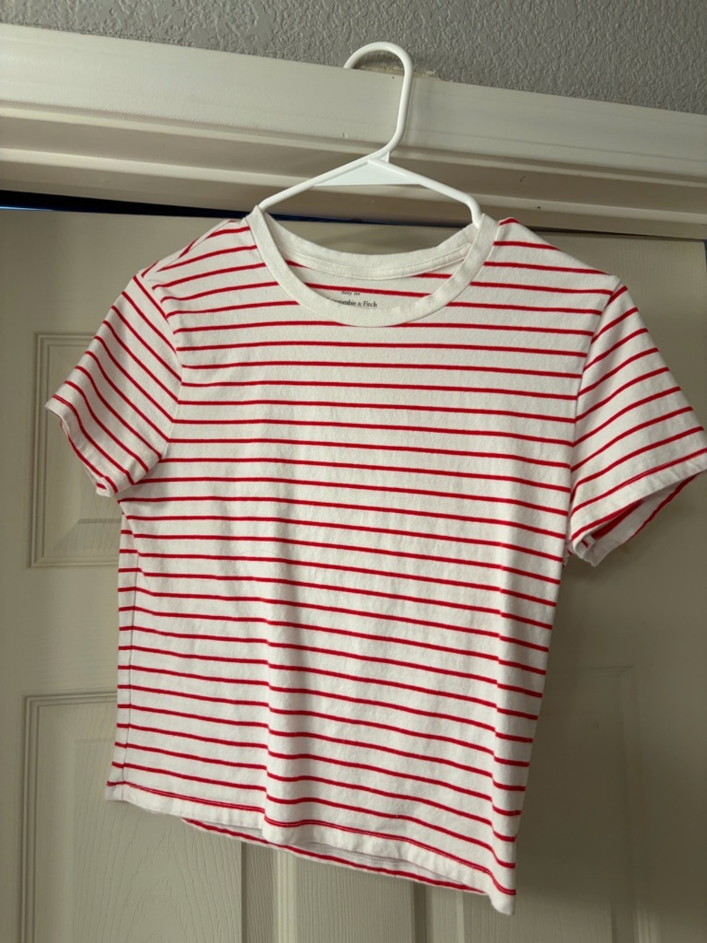 Abercrombie & Fitch White Baby Tee with Red Stripe Detail
